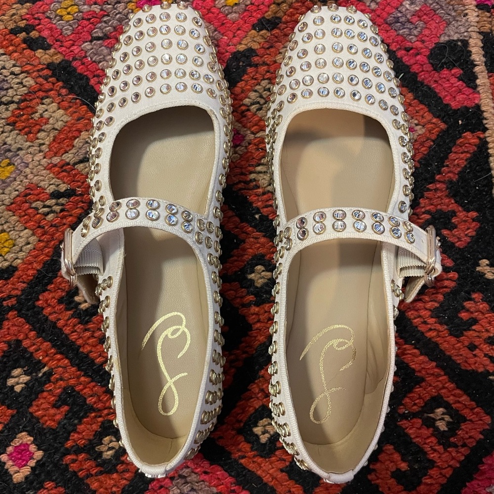 Sam Edelman Michaela Chic Studded Cream Mary Jane Flats
